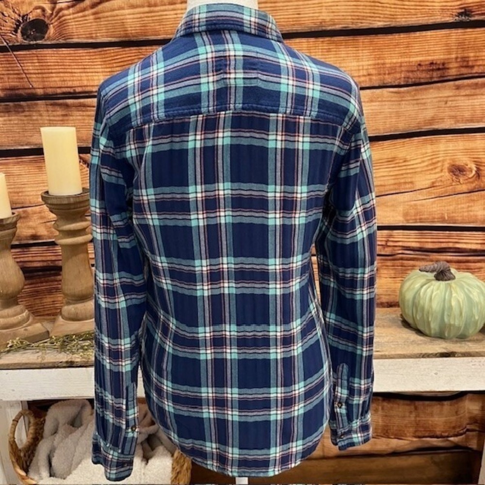 Hollister Youth Blue/Turquiose Flannel Button Down Top Size XS - Picture 3 of 8